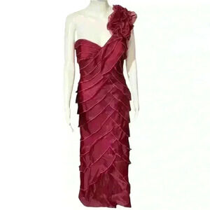 Vintage Tadashi Shoji Collection Womens Ruffle Evening Dress Gown 100% Silk 10